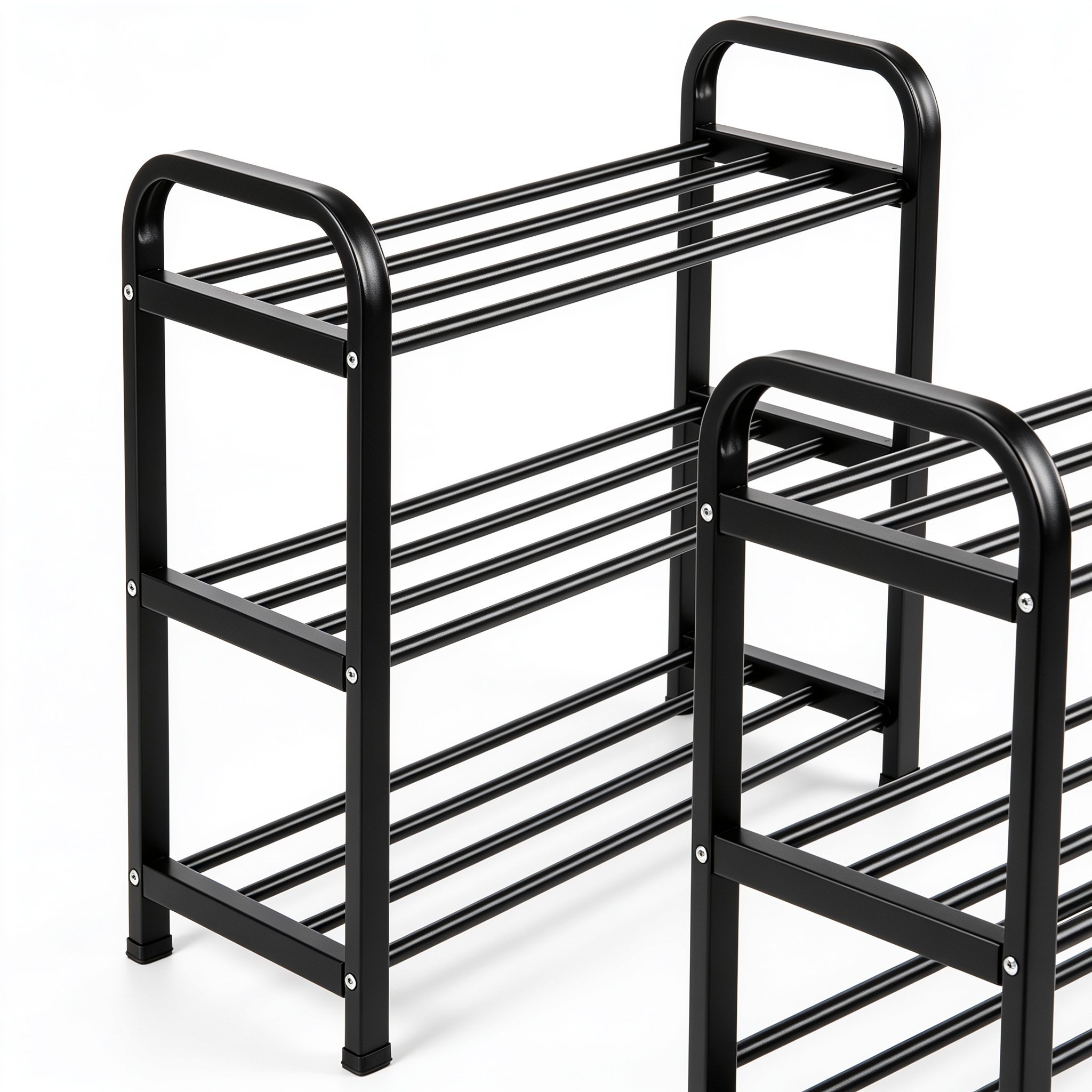 Hubbardharv Porte-Chaussures Extensible 3 Étagères Réglables en Métal Noir (45 à 83 cm) - Rangement Chaussures Économique pour Entrée, Couloir ou Placard - Étagère Chaussures Gain de Place