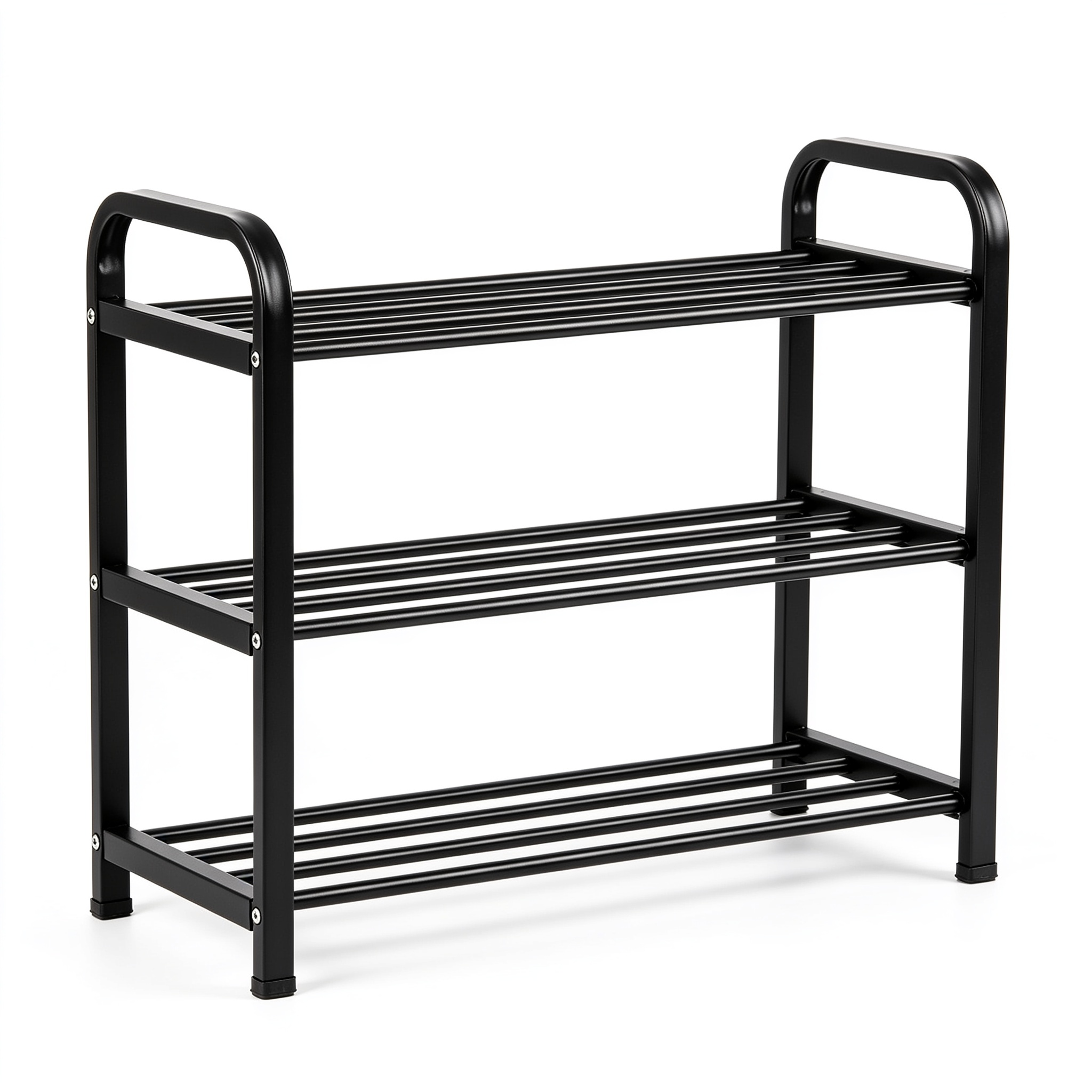 Hubbardharv Porte-Chaussures Extensible 3 Étagères Réglables en Métal Noir (45 à 83 cm) - Rangement Chaussures Économique pour Entrée, Couloir ou Placard - Étagère Chaussures Gain de Place