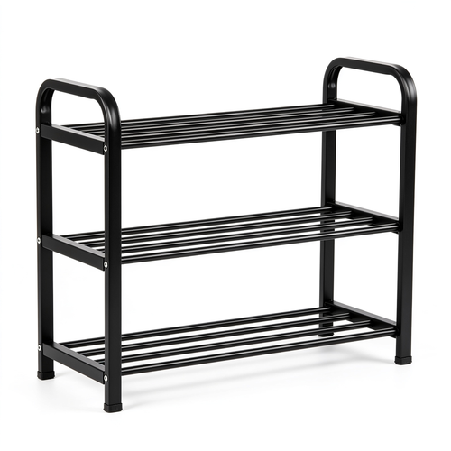 Hubbardharv Porte-Chaussures Extensible 3 Étagères Réglables en Métal Noir (45 à 83 cm) - Rangement Chaussures Économique pour Entrée, Couloir ou Placard - Étagère Chaussures Gain de Place